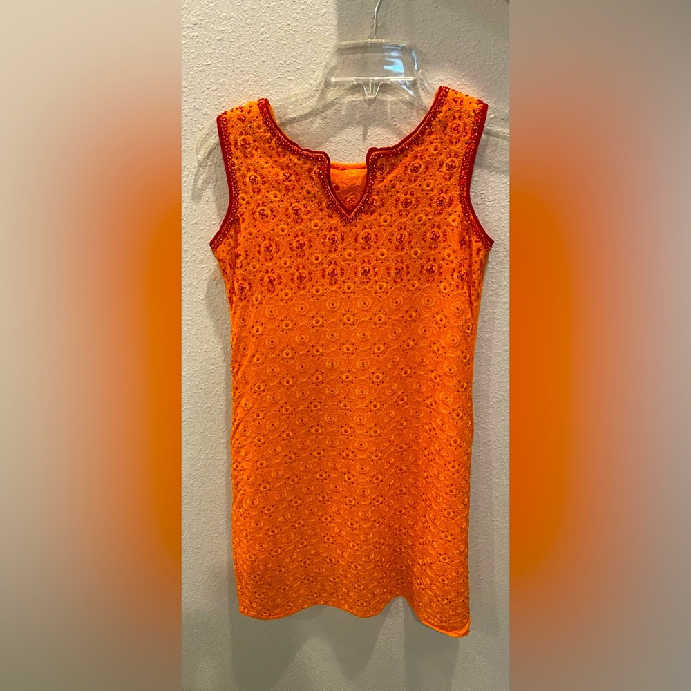 Indian style silk embroidered sleeveless tunic - orange /dark red  size S